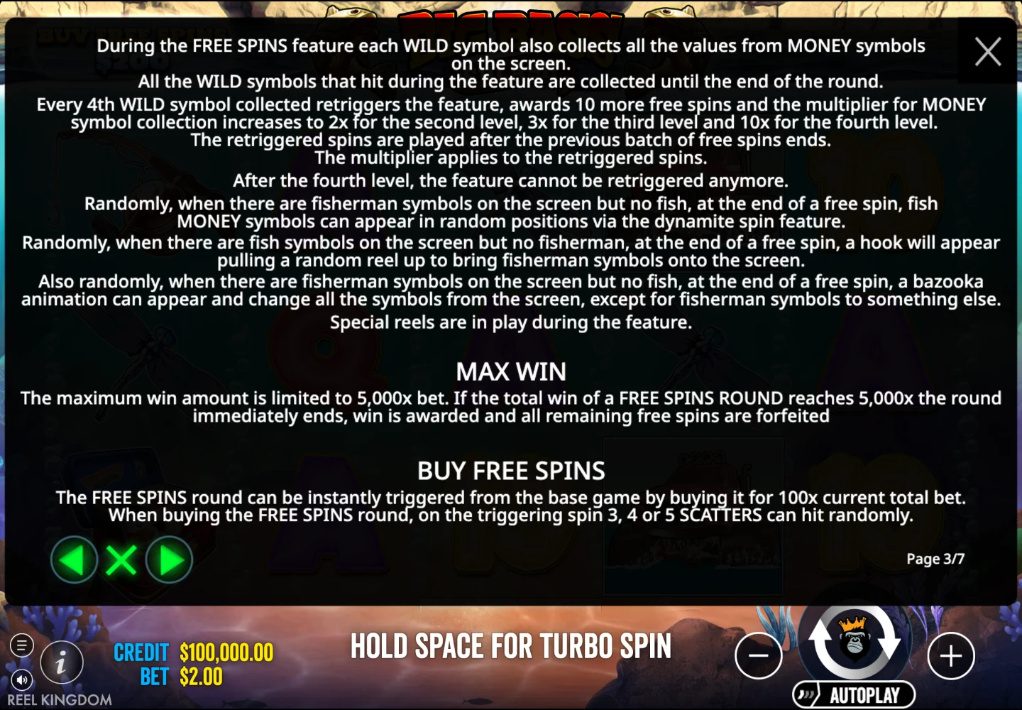 Big Bass Splash client help screen